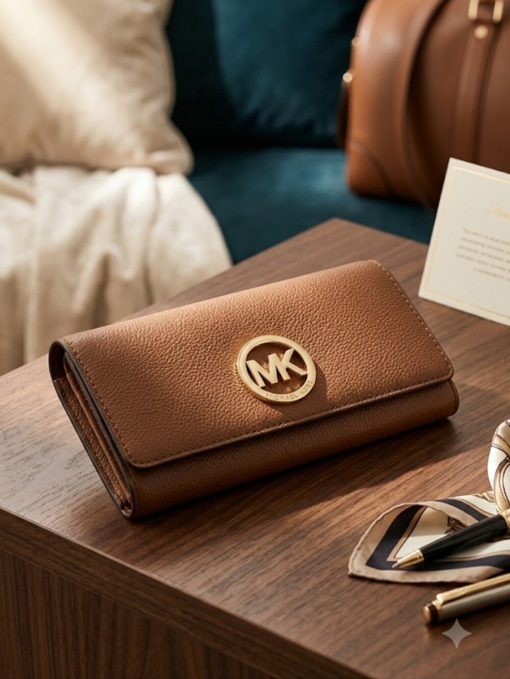 Michael Kors Brown Pebbled Leather Continental Wallet